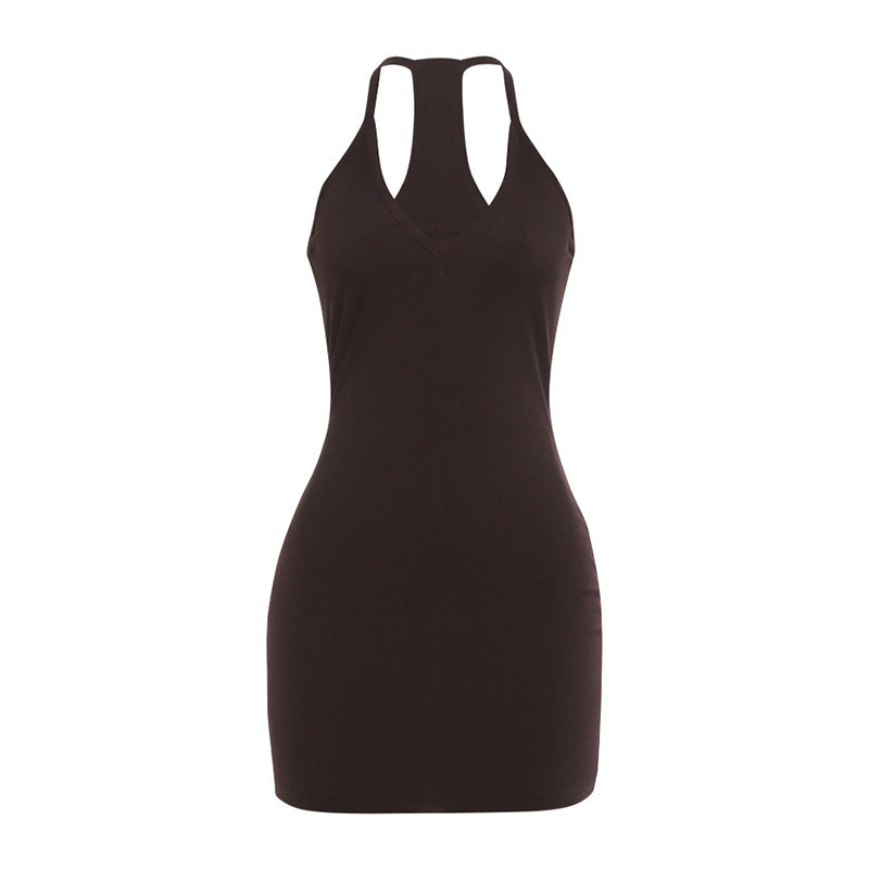 Damen Sportliches ärmelloses Kleid mit tiefem V-Ausschnitt und Racer Rücken R&B