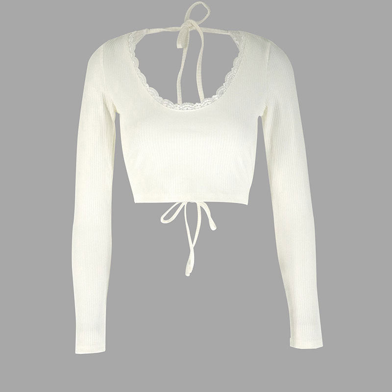 Damen Crop-Top mit Rüschendetails und Rückenbindung R&B