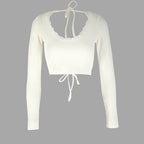 Damen Crop-Top mit Rüschendetails und Rückenbindung EB