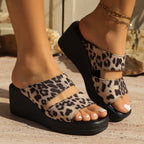 Damen Plateau-Sandalen mit modischem Leopardenmuster und rutschfester Sohle