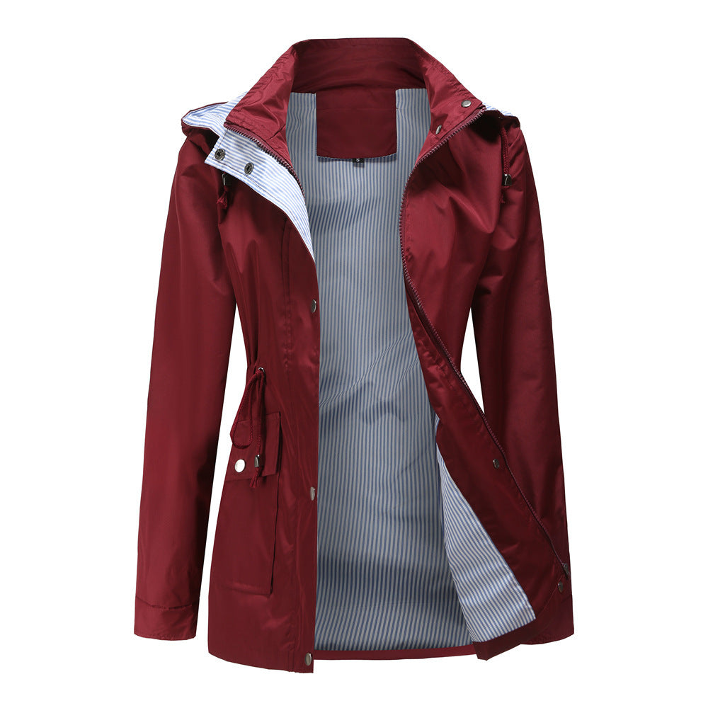 Damen Wetterfeste Regenjacke mit verstellbarem Kapuzenkragen und Taillenzug R&B