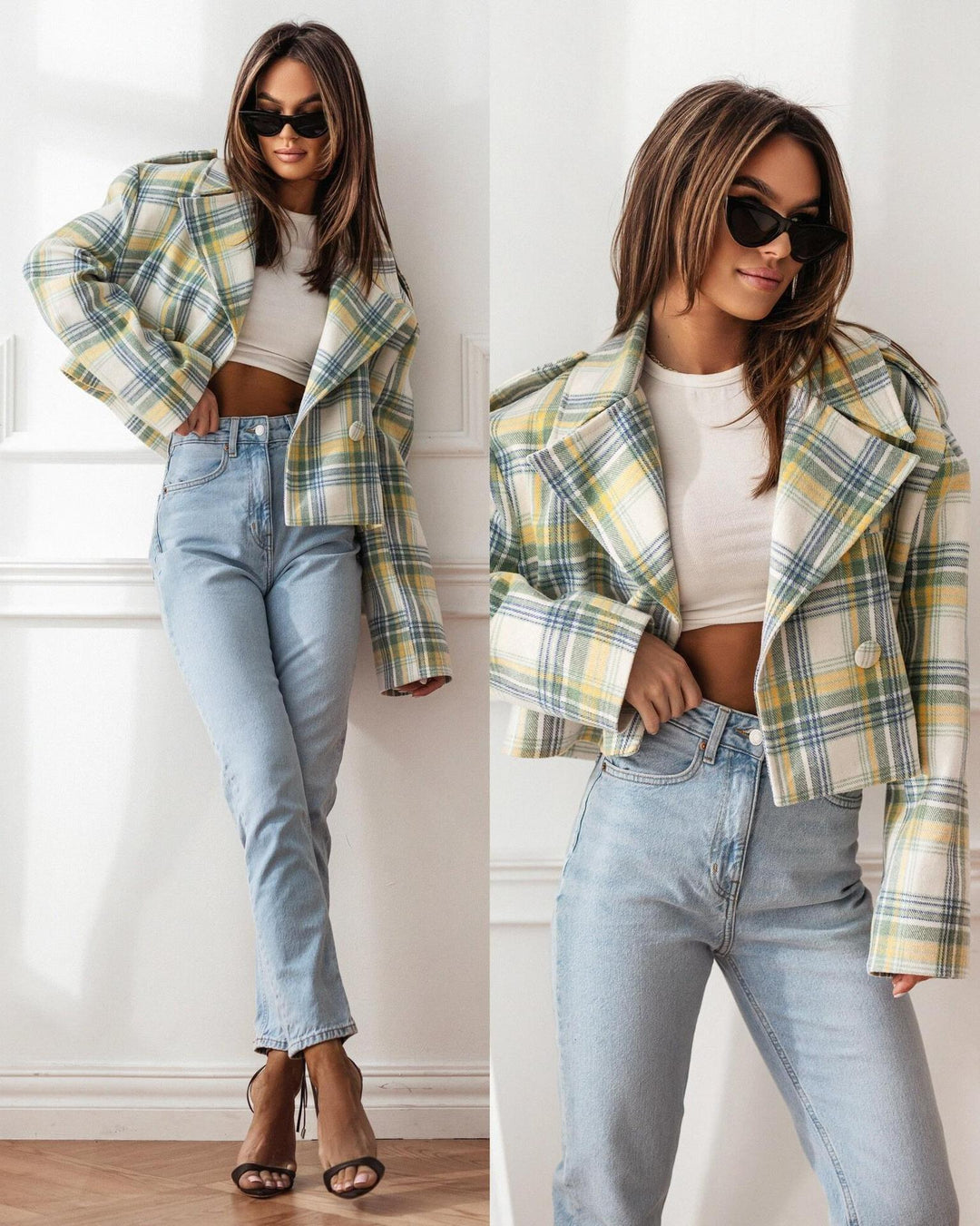 Damen Karierter Kurzblazer mit schickem Schnitt und modischen Details R&B