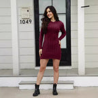 Damen Strickkleid mit strukturiertem Zopfdesign und elegantem Rundhalsausschnitt R&B