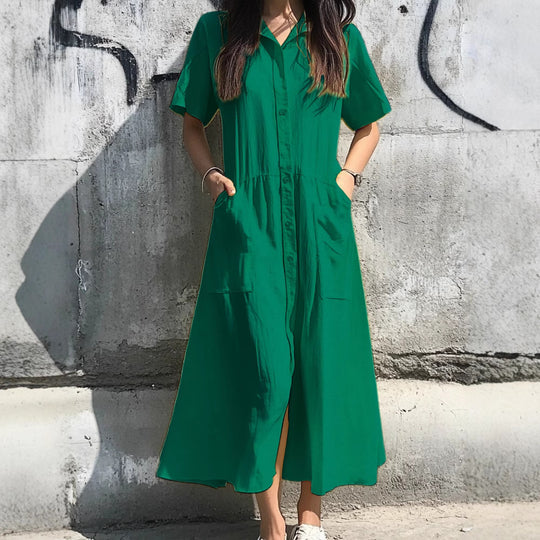 Damen Hemdkleid mit Taschen und knöpfbarem Design R&B