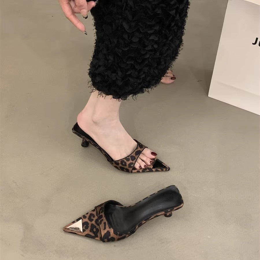 Damen schicke Slingback Mules mit modischem Leopardenprint R&B
