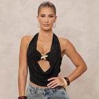 Damen Haltertop mit tiefem V-Ausschnitt und eleganter Drapierung R&B