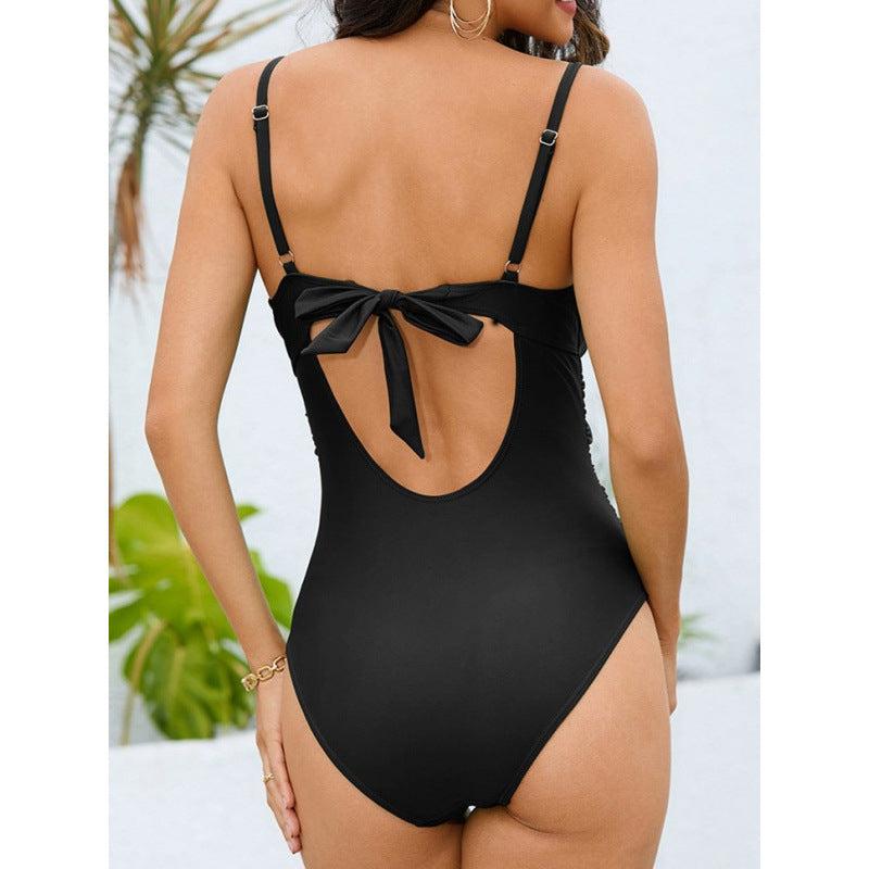 Damen Einteiler Badeanzug mit modernem Wickeldetail und verstellbaren Trägern R&B