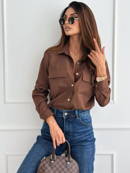 Damen Elegante Bluse mit praktischen Brusttaschen und klassischem Kragen R&B