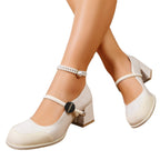 Damen elegante Lackpumps mit Blockabsatz und Riemchen-Design EB
