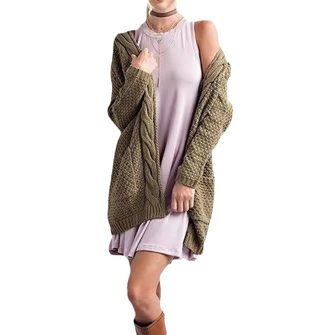 Damen gemütlicher Strickcardigan mit Taschen und Zopfmuster R&B