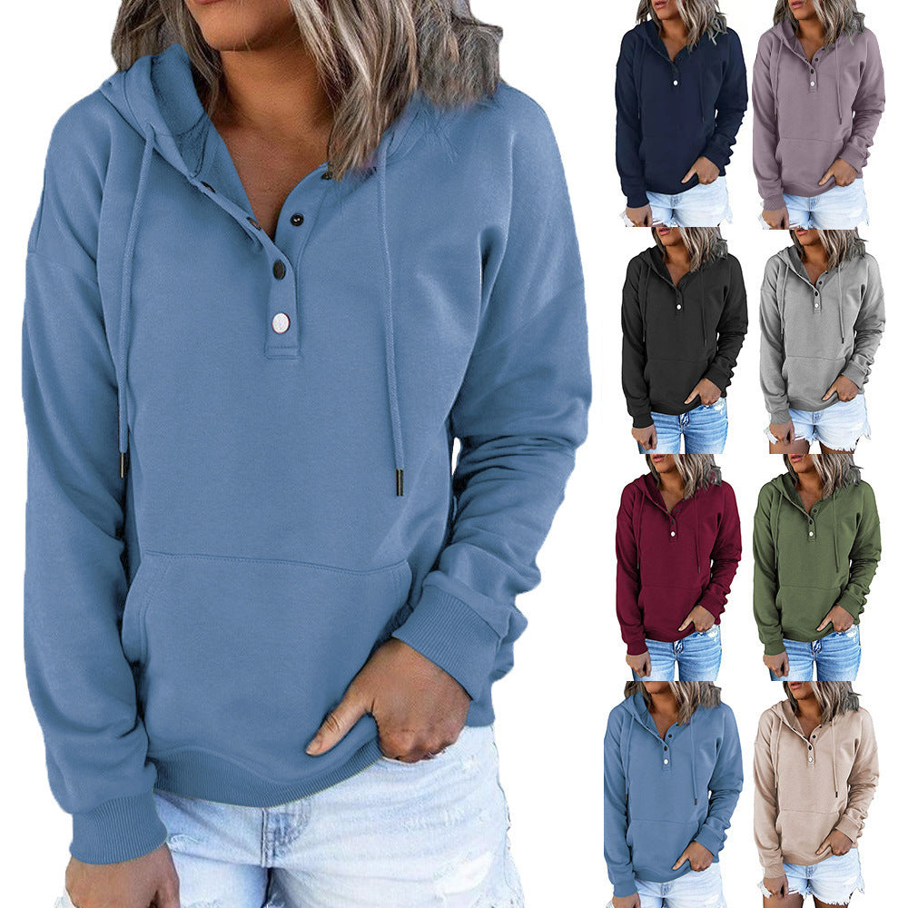 Damen Kapuzenpullover mit Knopfdetails und weichem Fleece-Material R&B