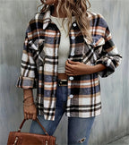 Damen karierte Flanelljacke mit Taschen und geschmackvoller Knopfleiste R&B