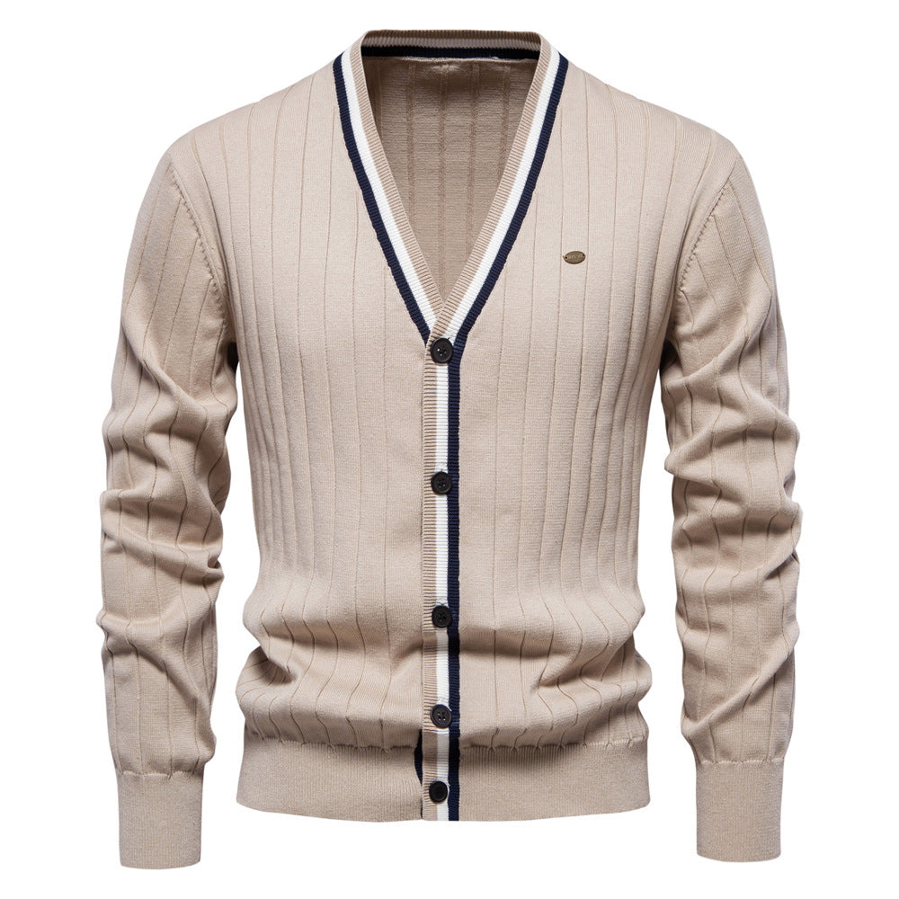 Herren Strickjacke mit elegantem V-Ausschnitt und feiner Rippstruktur R&B