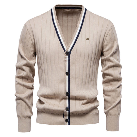 Herren Strickjacke mit elegantem V-Ausschnitt und feiner Rippstruktur R&B