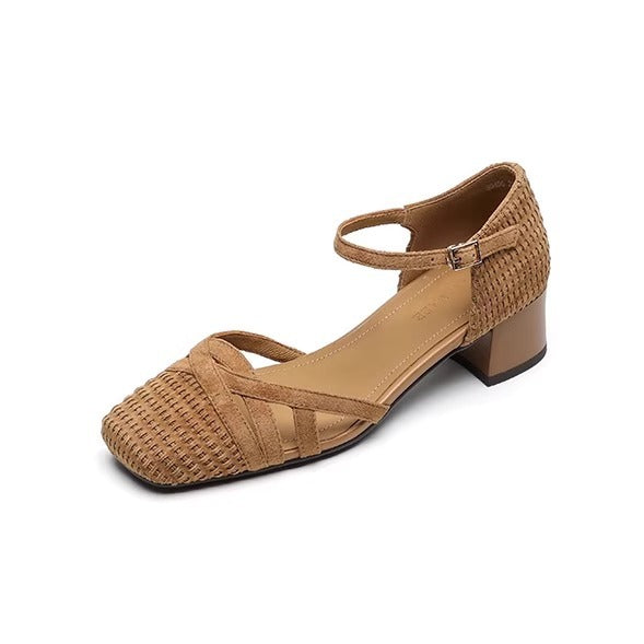 Damen Elegante Ballerinas mit geflochtener Struktur und verstellbarem Riemen R&B