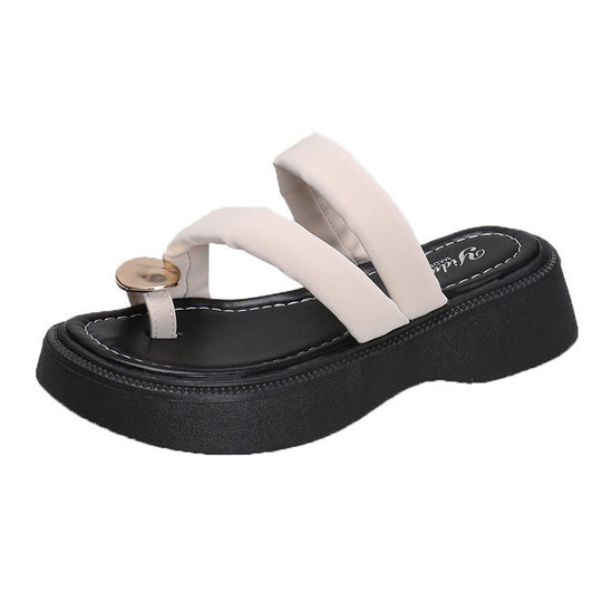 Damen modische Plateau-Sandalen mit elegantem Riemen und dekorativer Schnalle R&B