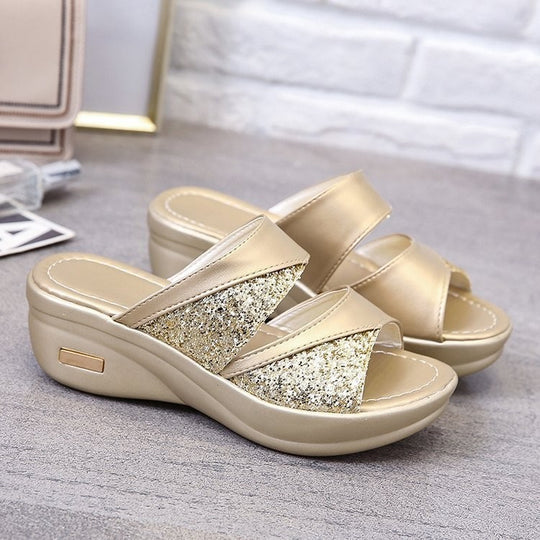 Damen Elegante und komfortable Zehentrenner-Pantoletten mit Glitzer-Akzenten R&B