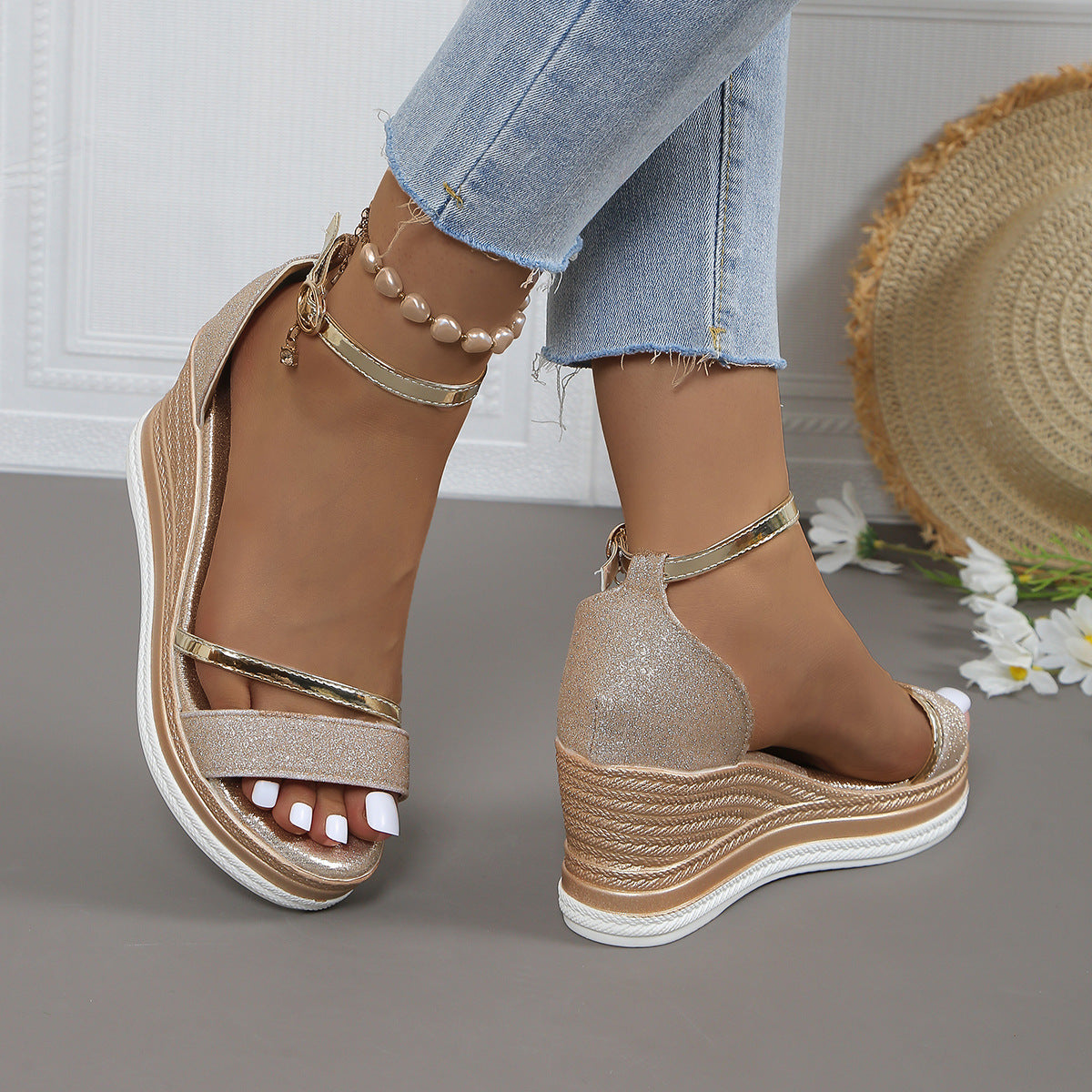 Damen Wedgesandalen mit Glitzer