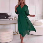 Damen Midikleid mit raffiniertem V-Ausschnitt und Puffärmeln R&B