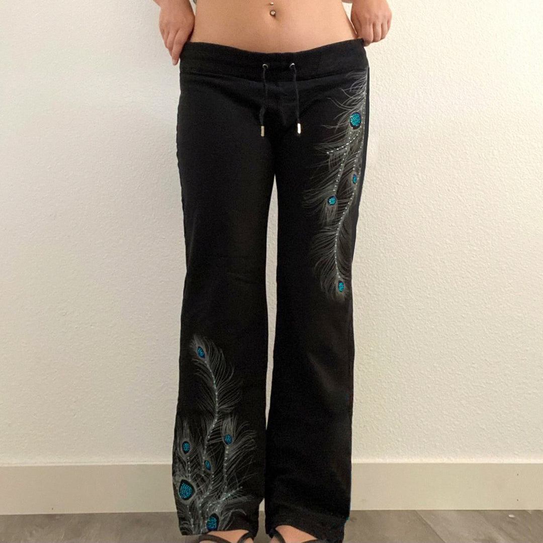 Damen Sporthose mit feinem Pfauenfeder-Druck R&B