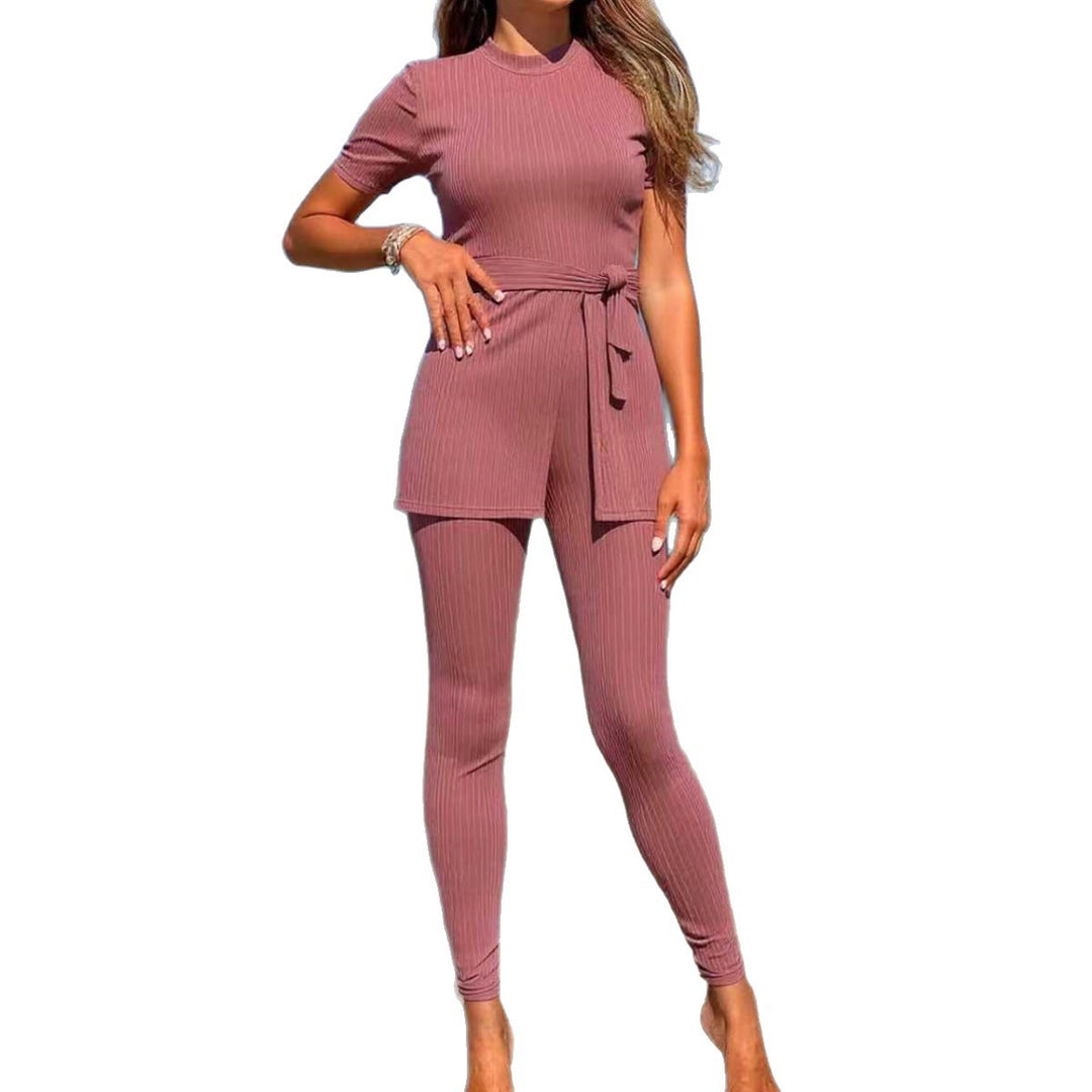 Damen sportliches Lounge-Set mit Bindegürtel R&B