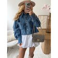 Damen stylische cropped Denimjacke mit praktischen Taschen R&B