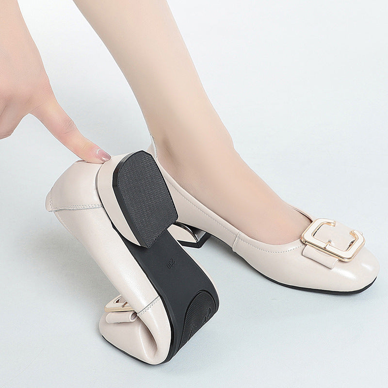 Damen elegante Ballerinas mit modischem Schnallen-Detail und komfortablem Blockabsatz R&B