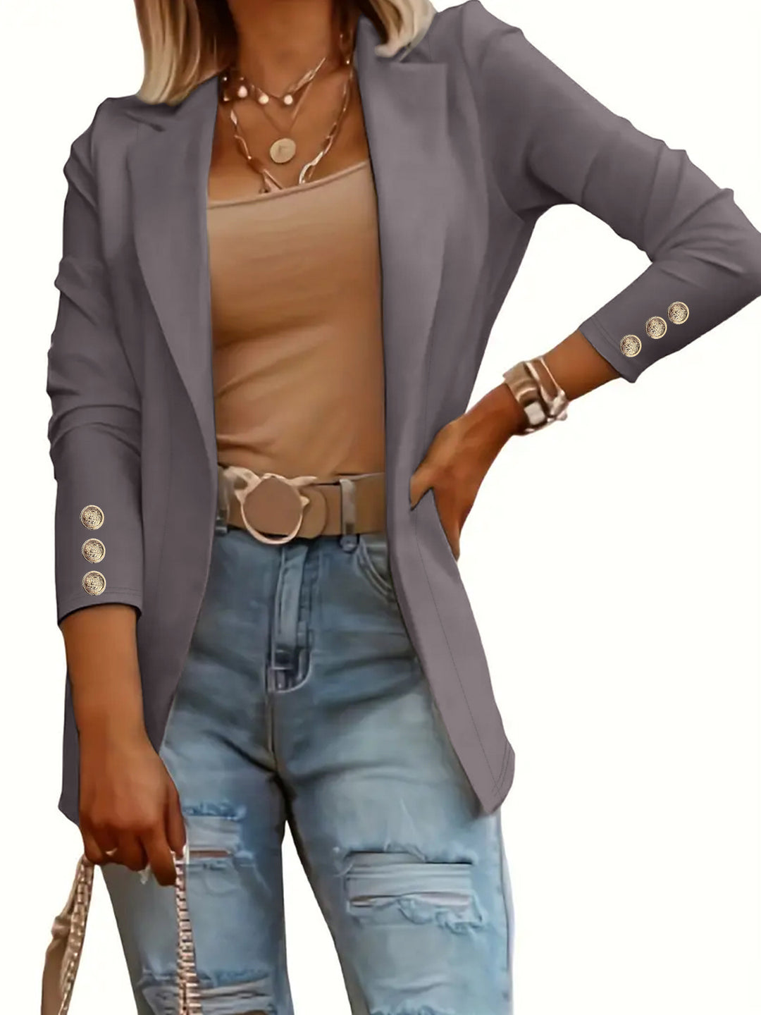 Damen Elegante Blazerjacke mit modischen Knopfdetails R&B