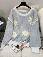 Damen Strickpullover mit floralen Applikationen R&B