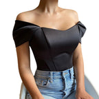 Damen Elegantes Off-Shoulder Oberteil mit Puffärmeln R&B