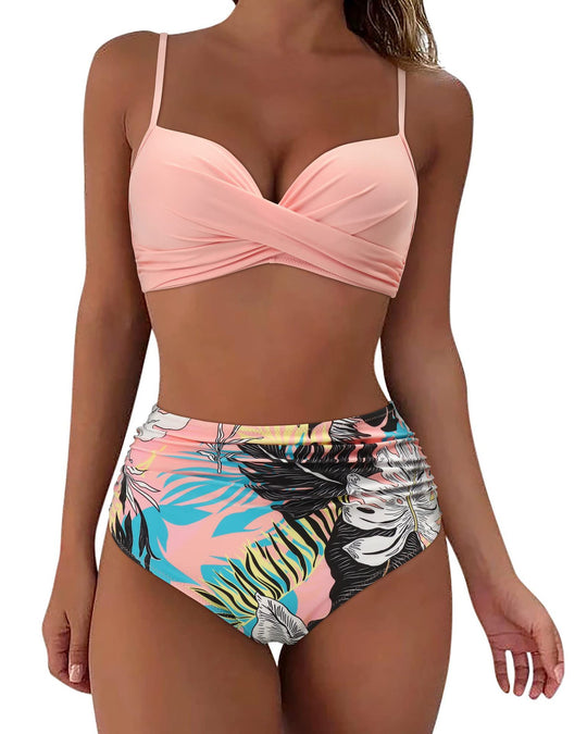 Damen Hochtailliertes Bikini-Set mit Raffungen R&B