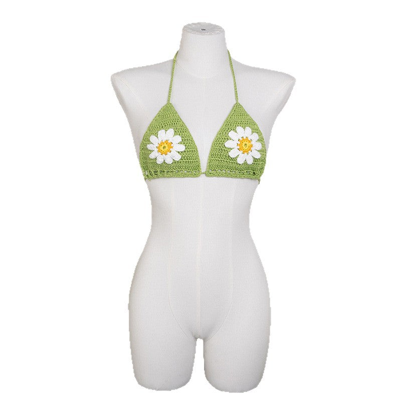 Damen Häkel-Bikinioberteil mit floralen Akzenten R&B