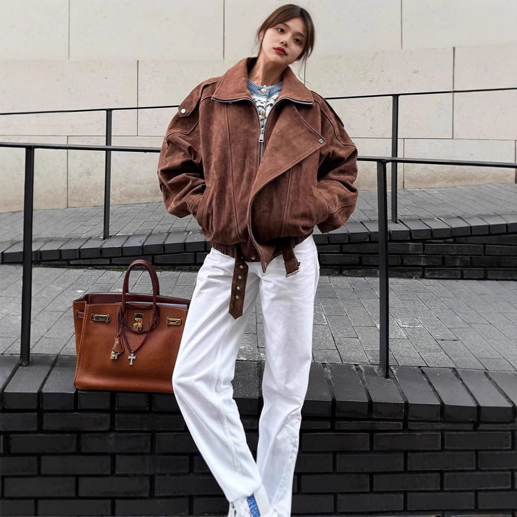 Damen modische Oversized jacke mit Gürtel R&B