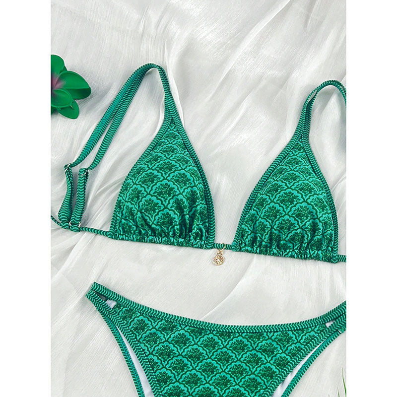 Damen Triangel-Bikini mit exquisitem Muster und verstellbaren Trägern