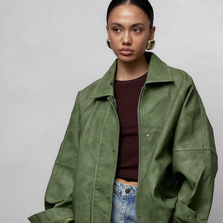 Damen lässige Oversized Jacke aus veganem Wildleder R&B