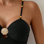 Damen Designer-Einteiler Badeanzug mit elegantem Muschel-Detail R&B