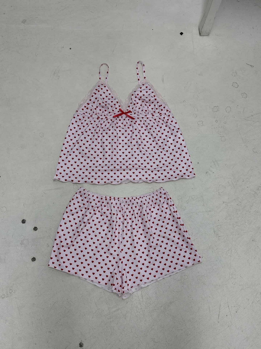Damen Schlafanzug-Set mit Herzmuster und Spitze R&B