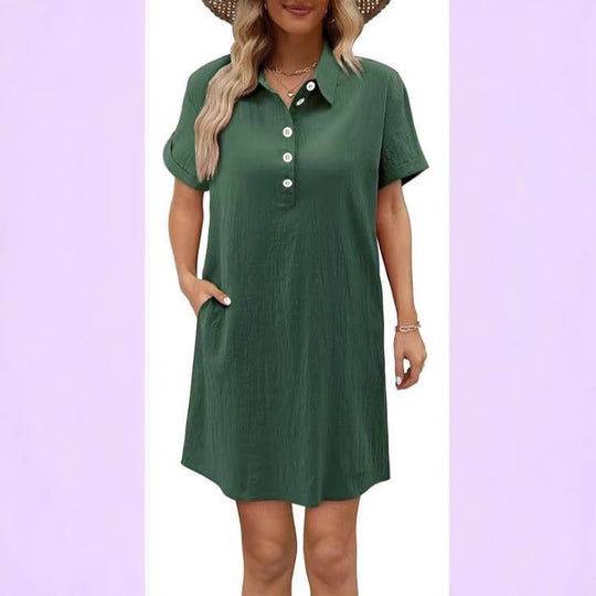 Damen lässiges Hemdkleid mit Knopfleiste und Seitentaschen R&B