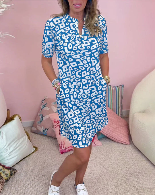 Damen Freizeitkleid mit modischen Musterelementen und praktischen Taschen R&B
