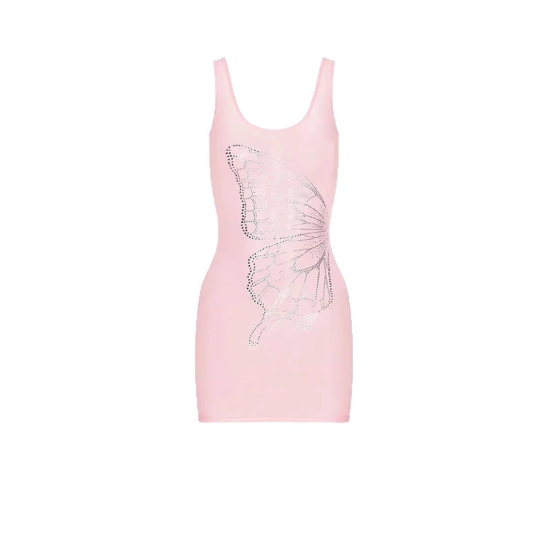 Damen Figurformendes Minikleid mit Schmetterlingsmotiv und Glitzersteinen R&B
