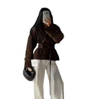 Damen Kunstlederjacke mit modischem Wickeldesign und breiten Ärmeln R&B
