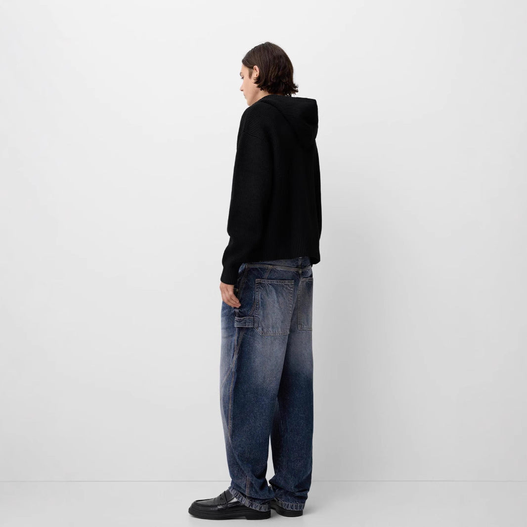 Damen lässige Kapuzenjacke mit strukturiertem Strick und durchgehendem Reißverschluss R&B