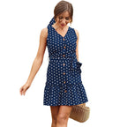 Damen Polka-Dots Kleid mit A-Linien Schnitt und Taillengürtel R&B