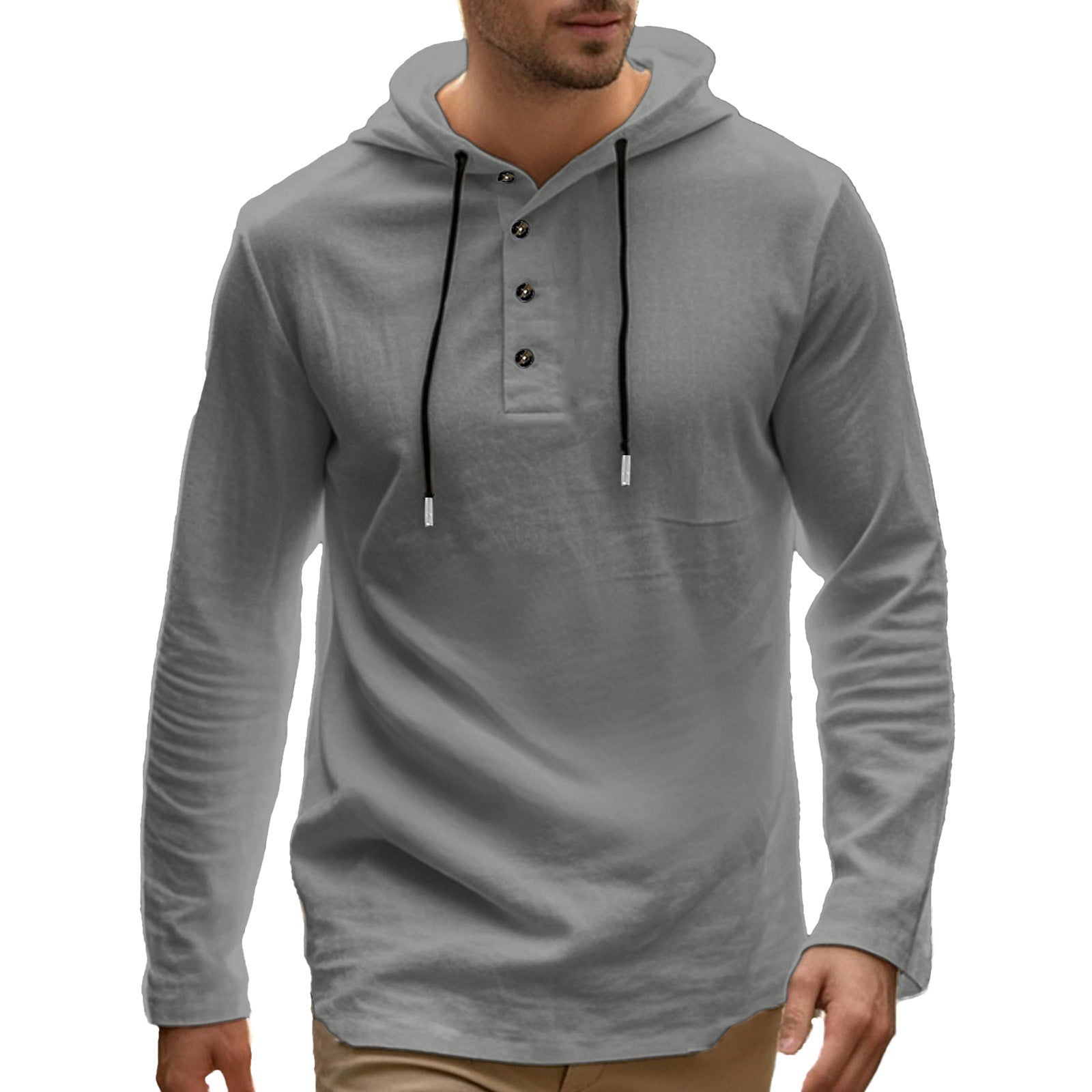 Herren Sportliches Kapuzenoberteil aus atmungsaktivem Material mit Knopfleiste R&B