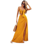 Damen Maxi Kleid mit tiefem V-Ausschnitt und modischem Schlitz R&B