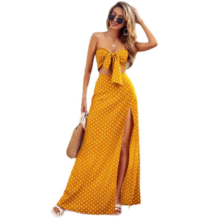 Damen Maxi Kleid mit tiefem V-Ausschnitt und modischem Schlitz R&B
