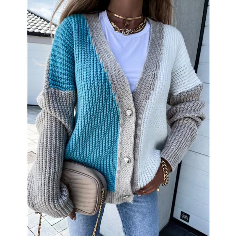 Damen Grobstrick-Knopfjacke im lässigen Oversized-Stil R&B