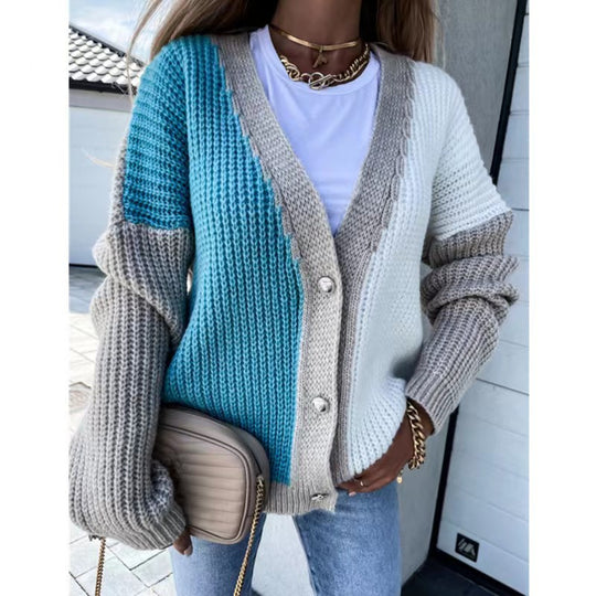 Damen Grobstrick-Knopfjacke im lässigen Oversized-Stil R&B