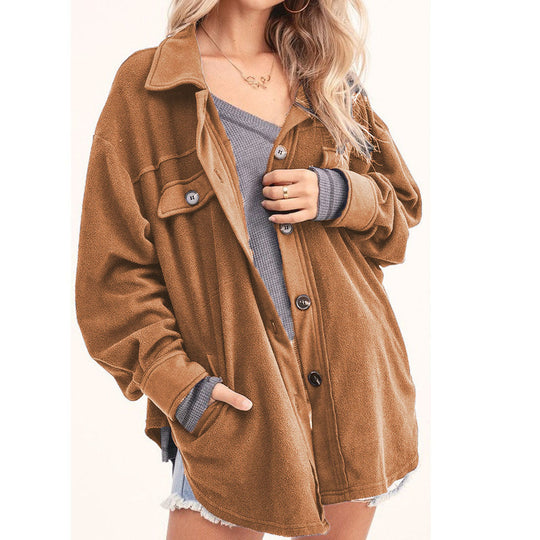 Damen lässige Overshirtjacke aus weichem Fleece R&B