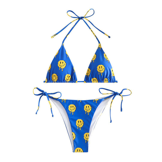 Damen Triangel-Bikini mit fröhlichem Smiley-Muster R&B